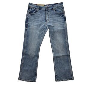 Wrangler Retro Jeans Men 35x30 Blue Relaxed Boot Stretch Medium Fade Wash Denim